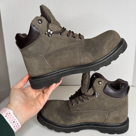 Brazos Steel Toe Suede Leather Brown Lace Up Boots Oil and Slip Resist Mens 10.5